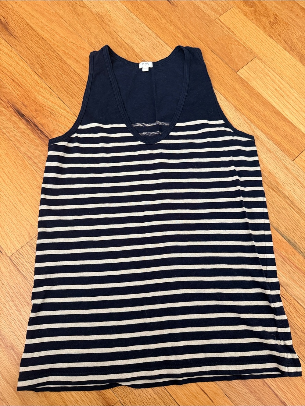 J. Crew Navy and Cream Striped V-Neck Tank
